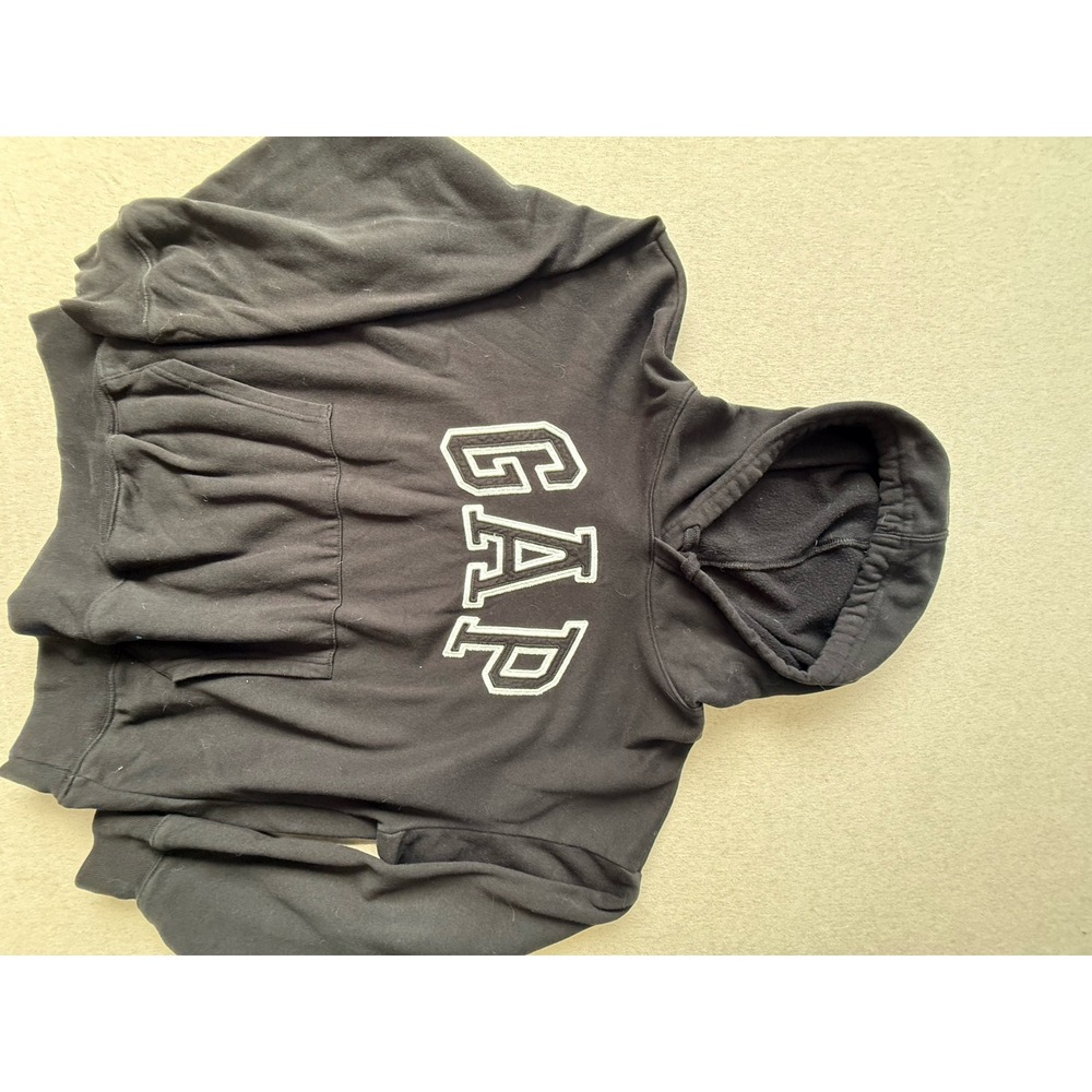 Gap Arch Logo Hoodie Black Fleece Sweatshirt Large L Pullover Kangaroo Pocket